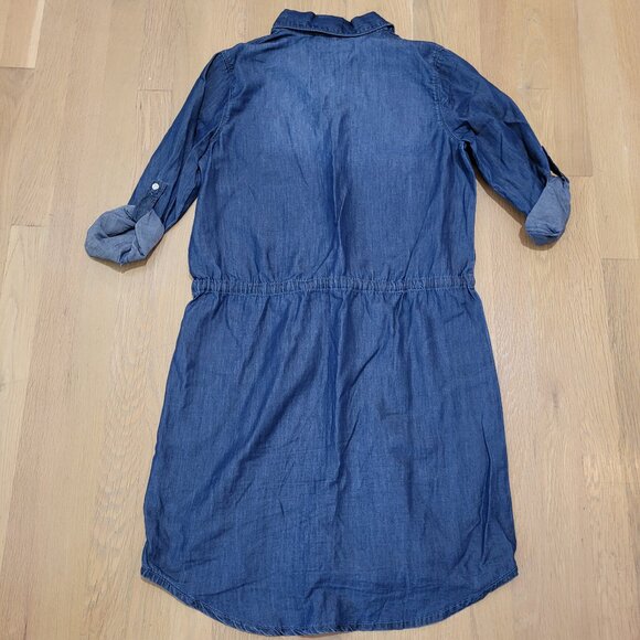 Gloria Vanderbilt Dress Denim Above Knee XS Chambray Roll Tab Sleeve Drawstring - Picture 8 of 14